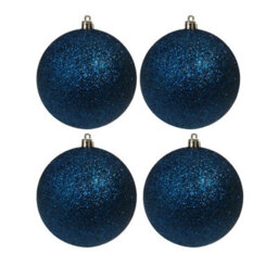 Premier Decorations Limited 4 Large Christmas Baubles 10Cm Midnight Blue Glitter Tree Decoration - thumbnail 3