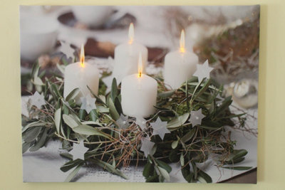 Garden Market Place Festive 4 White Candle Christmas Picture Print With Led Lights