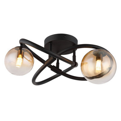 Luminosa Lighting Luminosa Tuberius Multi Arm Semi Flush Ceiling Lamp Matt Black Amber Glass Shade 2X G9 3000K - image 1