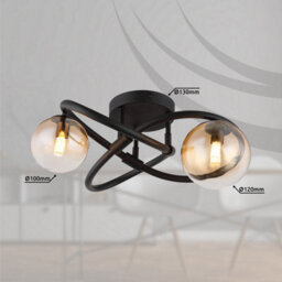Luminosa Lighting Luminosa Tuberius Multi Arm Semi Flush Ceiling Lamp Matt Black Amber Glass Shade 2X G9 3000K - thumbnail 5