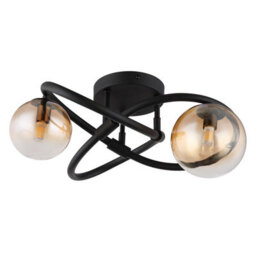 Luminosa Lighting Luminosa Tuberius Multi Arm Semi Flush Ceiling Lamp Matt Black Amber Glass Shade 2X G9 3000K - thumbnail 2