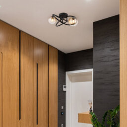 Luminosa Lighting Luminosa Tuberius Multi Arm Semi Flush Ceiling Lamp Matt Black Amber Glass Shade 2X G9 3000K - thumbnail 4