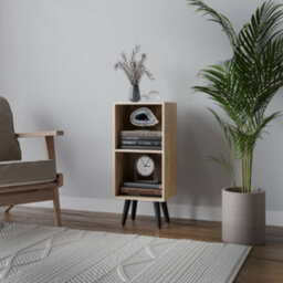 Urbn-Living Urbnliving 53Cm Height 2 Tier Oak Wooden Storage Cube Bookcase Scandinavian Style Black Legs - thumbnail 3