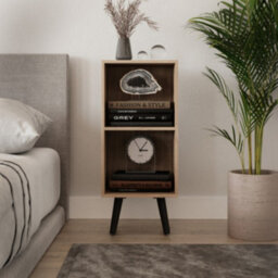 Urbn-Living Urbnliving 53Cm Height 2 Tier Oak Wooden Storage Cube Bookcase Scandinavian Style Black Legs - thumbnail 2