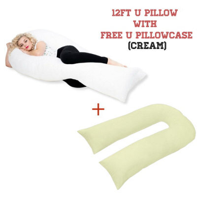 ARLinens 12Ft U Pillow With Free U Pillowcase Long Body Support For Orthopedic Pregnancy Nursing Support