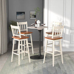 Gainoom Set Of 2 White Bar Stools Wooden Counter Height Chair Pub Dining Chairs Swiveling - thumbnail 9