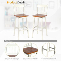 Gainoom Set Of 2 White Bar Stools Wooden Counter Height Chair Pub Dining Chairs Swiveling - thumbnail 8