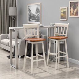 Gainoom Set Of 2 White Bar Stools Wooden Counter Height Chair Pub Dining Chairs Swiveling - thumbnail 4