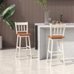 Gainoom Set Of 2 White Bar Stools Wooden Counter Height Chair Pub Dining Chairs Swiveling - thumbnail 3