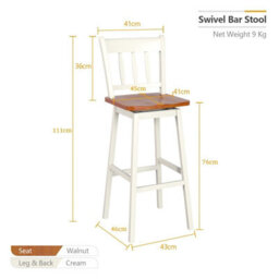 Gainoom Set Of 2 White Bar Stools Wooden Counter Height Chair Pub Dining Chairs Swiveling - thumbnail 2