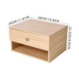 Living And Home Natural Wood Wall-Mounted Floating Bedside Table With Drawer And Open Storage Shelf - thumbnail 6