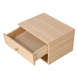Living And Home Natural Wood Wall-Mounted Floating Bedside Table With Drawer And Open Storage Shelf - thumbnail 4