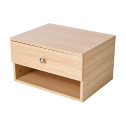 Living And Home Natural Wood Wall-Mounted Floating Bedside Table With Drawer And Open Storage Shelf - thumbnail 3
