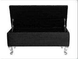 Londona 137Cm Chesterfield Ottoman Storage Bench - Plush Velvet Shoe Bench - Black Upholstery Footstool With Storage - thumbnail 2