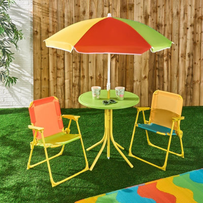 Ohs Kids Folding Bistro Set Table Chair Seat With Parasol Garden Patio - image 1