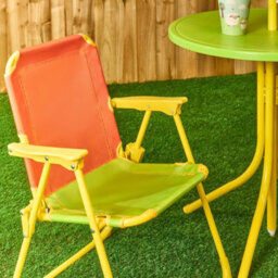 Ohs Kids Folding Bistro Set Table Chair Seat With Parasol Garden Patio - thumbnail 2