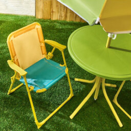Ohs Kids Folding Bistro Set Table Chair Seat With Parasol Garden Patio - thumbnail 3