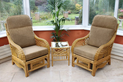 Garden Market Place Gardenmarketplace Portofino Cane Conservatory Furniture Duo Set- 2 Chairs And A Side Table- Coffee Colour Fabric - image 1