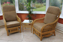 Garden Market Place Gardenmarketplace Portofino Cane Conservatory Furniture Duo Set- 2 Chairs And A Side Table- Coffee Colour Fabric - thumbnail 2