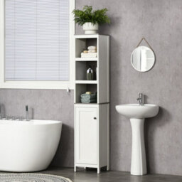 Kleankin Bathroom Storage Cabinet W/ Door Cupboard And Adjustable Shelf, White - thumbnail 1