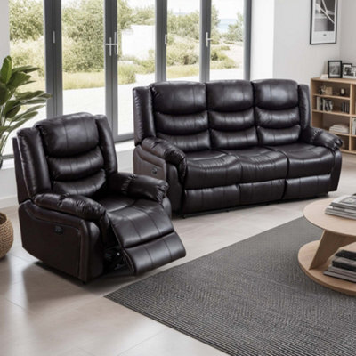 More4Homes Seattle Electric Recliner Bonded Leather 1+3 Seater Sofa Set (Brown) - image 1