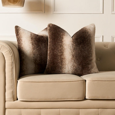 OHS 2 Pack Stripe Faux Fur Fleece Cushion Covers, Brown - 45 X 45Cm - image 1
