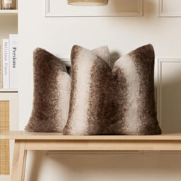 OHS 2 Pack Stripe Faux Fur Fleece Cushion Covers, Brown - 45 X 45Cm - thumbnail 3
