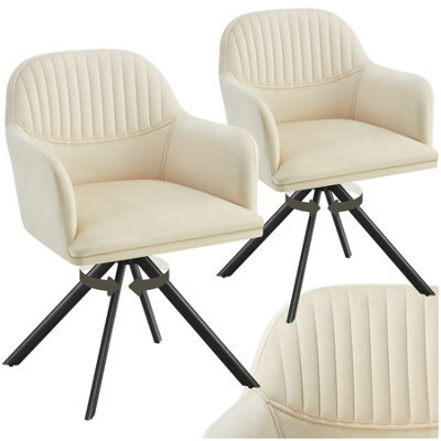 Tectake Set Of 2 Lounge Armchair Living Room Accent Chair 360 Swivel Slim Steel Legs Velvet Fabric - Cream/black - image 1