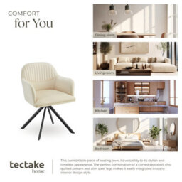 Tectake Set Of 2 Lounge Armchair Living Room Accent Chair 360 Swivel Slim Steel Legs Velvet Fabric   - Cream/black - thumbnail 7