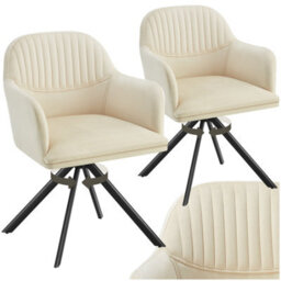 Tectake Set Of 2 Lounge Armchair Living Room Accent Chair 360 Swivel Slim Steel Legs Velvet Fabric   - Cream/black