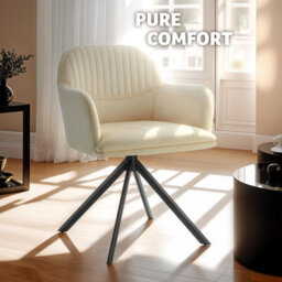Tectake Set Of 2 Lounge Armchair Living Room Accent Chair 360 Swivel Slim Steel Legs Velvet Fabric   - Cream/black - thumbnail 9