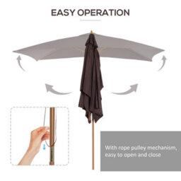 Outsunny Wooden Garden Parasol Sun Shade Patio Umbrella Canopy Dark Coffee - thumbnail 6