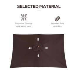 Outsunny Wooden Garden Parasol Sun Shade Patio Umbrella Canopy Dark Coffee - thumbnail 7