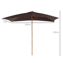 Outsunny Wooden Garden Parasol Sun Shade Patio Umbrella Canopy Dark Coffee - thumbnail 3