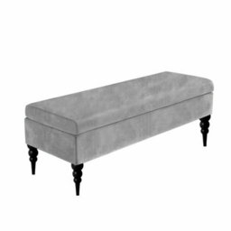 150Cm Safar Plain Ottoman Storage Bench -Upholstered Shoes Bench With Black Turned Wooden Legs - Grey Naple Ottoman Bench