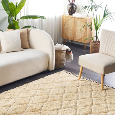 Wyld And Coco Hand-Tufted Cotton Area Rug 160 X 230 Cm Beige Geometric Tassels - image 1