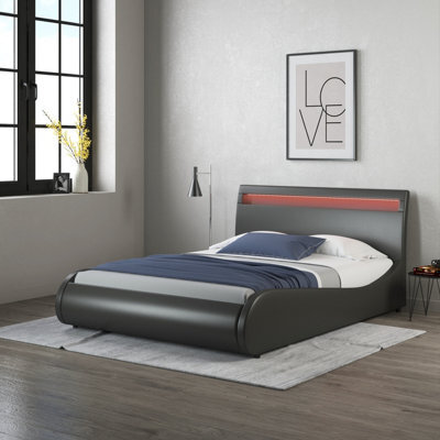 SlumberWorx Orion Led Lights Headboard Gaming Style Faux Leather Small Double Bed Frame (Black) - image 1
