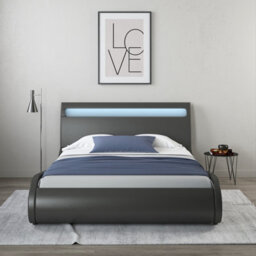 SlumberWorx Orion Led Lights Headboard Gaming Style Faux Leather Small Double Bed Frame (Black) - thumbnail 2