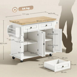 Rolling Kitchen Island On Wheels With Rubber Wood Top, 2 Drawers, Cream White - thumbnail 2
