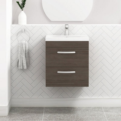 Royal Bathrooms Turin Grey Elm 500mm Wall Hung Vanity Unit 2 Drawer With Mid-Edge Basin Sink - image 1