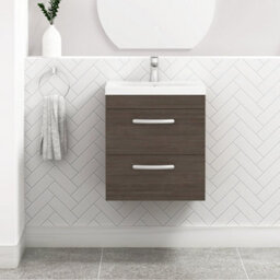 Royal Bathrooms Turin Grey Elm 500mm Wall Hung Vanity Unit 2 Drawer With Mid-Edge Basin Sink - thumbnail 1