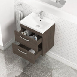 Royal Bathrooms Turin Grey Elm 500mm Wall Hung Vanity Unit 2 Drawer With Mid-Edge Basin Sink - thumbnail 5