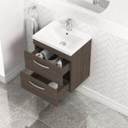 Royal Bathrooms Turin Grey Elm 500mm Wall Hung Vanity Unit 2 Drawer With Mid-Edge Basin Sink - thumbnail 3