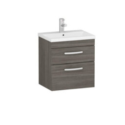 Royal Bathrooms Turin Grey Elm 500mm Wall Hung Vanity Unit 2 Drawer With Mid-Edge Basin Sink - thumbnail 6