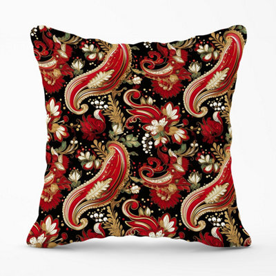 Warren Reed Designer Paisley Christmas Stars Red Outdoor Cushion 45Cm X 45Cm - image 1