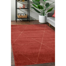 Melrose Solid Red Lines Design Indoor X-Large Area Rug 12mm Pile Height 200/290Cm - thumbnail 1