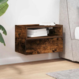Berkfield Wall-Mounted Bedside Cabinet Smoked Oak 45X26X28.5 Cm - thumbnail 3