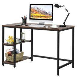Costway 120 X 60Cm Computer Desk Industrial Writing Table W/ Storage Shelves-Walnut