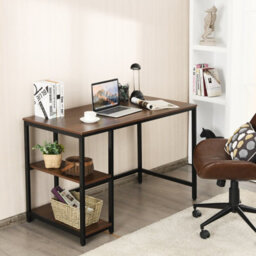 Costway 120 X 60Cm Computer Desk Industrial Writing Table W/ Storage Shelves-Walnut - thumbnail 5