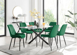 Furniturebox Uk Leonardo Black Leg Glass Dining Table & 6 Green Pesaro Black Leg Chairs